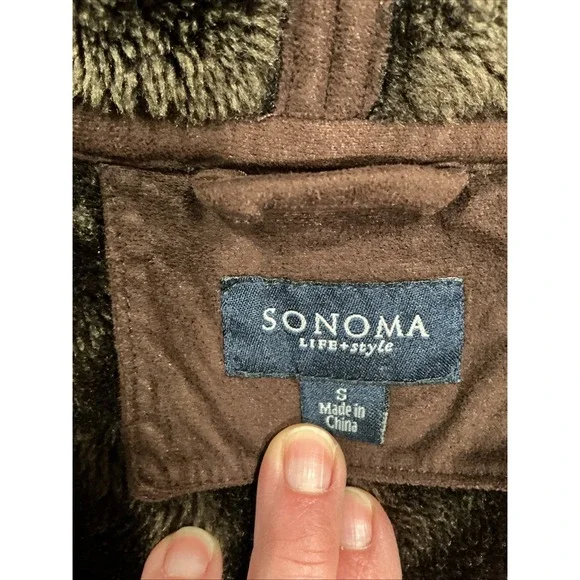 Faux Suede And Shearling Lined coat women Small, Dark Brown, Hooded, Classic - Picture 6 of 11